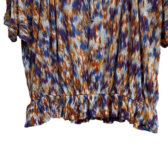 Guess Women's Cold Shoulder Top Size S Ruffle Elastic Waist Tie Neck Y2K Artsy - Picture 7 of 14